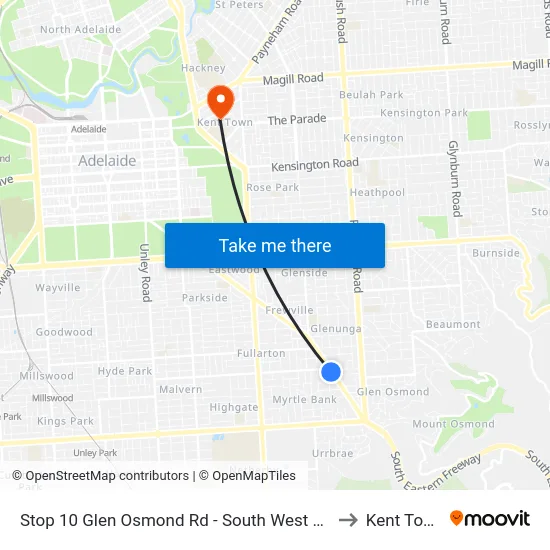 Stop 10 Glen Osmond Rd - South West side to Kent Town map