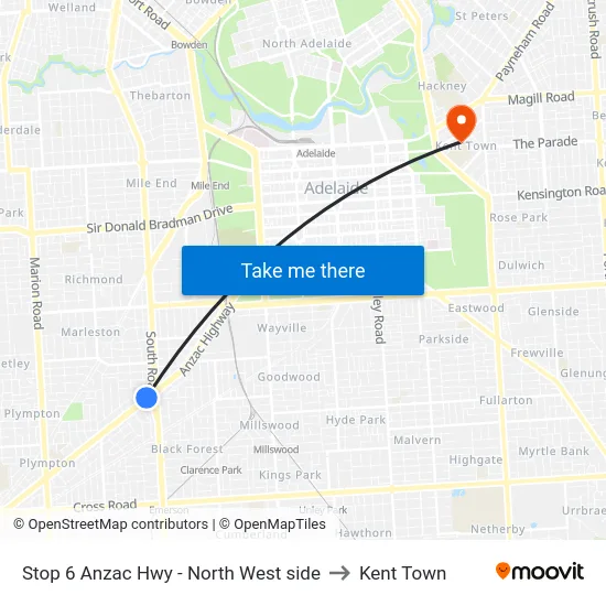 Stop 6 Anzac Hwy - North West side to Kent Town map