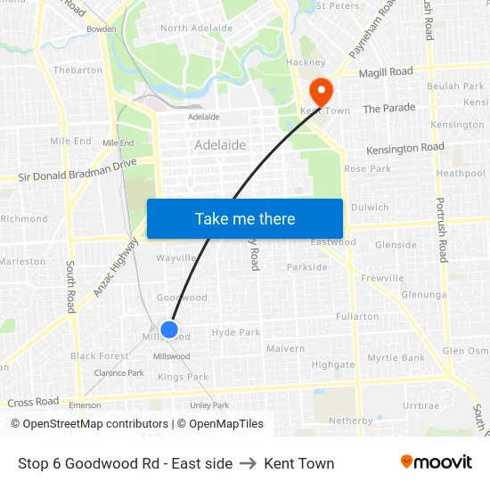 Stop 6 Goodwood Rd - East side to Kent Town map