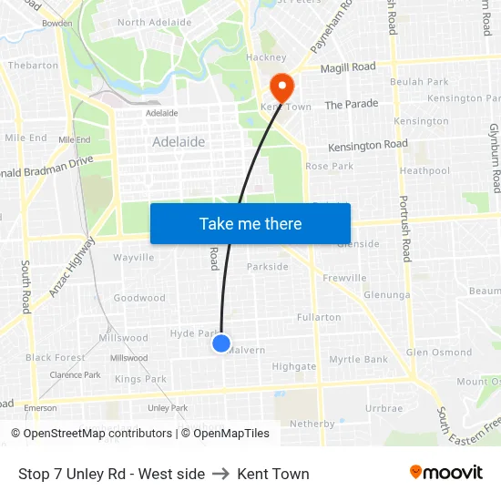 Stop 7 Unley Rd - West side to Kent Town map