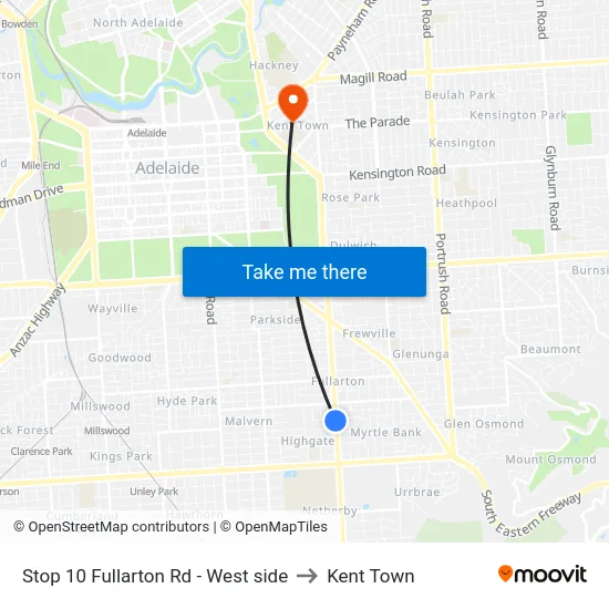 Stop 10 Fullarton Rd - West side to Kent Town map