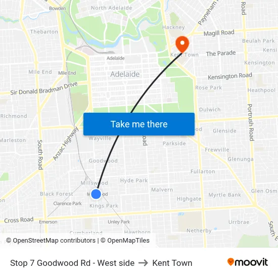 Stop 7 Goodwood Rd - West side to Kent Town map