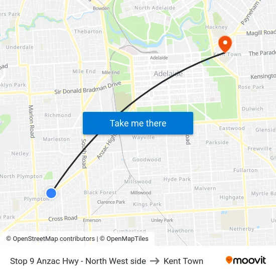 Stop 9 Anzac Hwy - North West side to Kent Town map