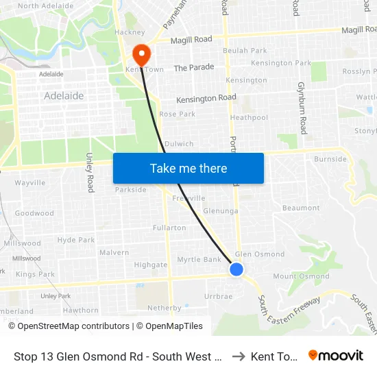 Stop 13 Glen Osmond Rd - South West side to Kent Town map