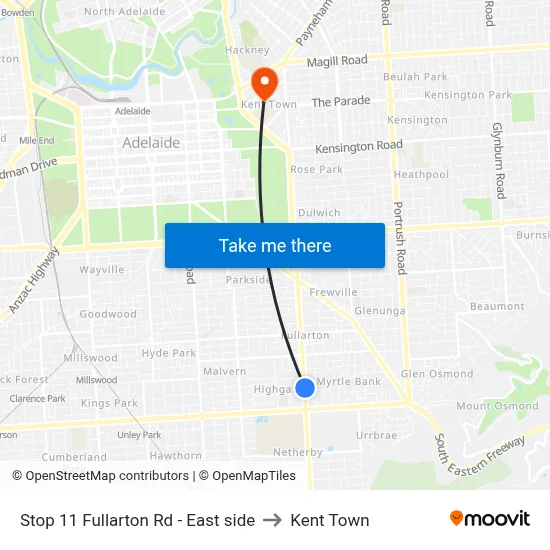 Stop 11 Fullarton Rd - East side to Kent Town map