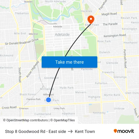 Stop 8 Goodwood Rd - East side to Kent Town map