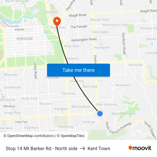 Stop 14 Mt Barker Rd - North side to Kent Town map