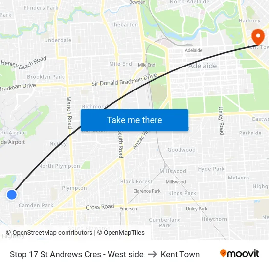 Stop 17 St Andrews Cres - West side to Kent Town map