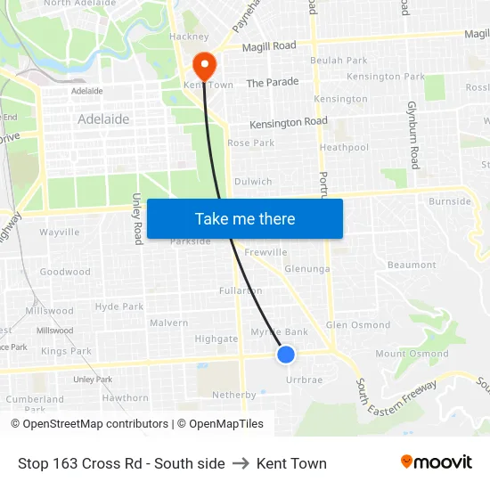 Stop 163 Cross Rd - South side to Kent Town map