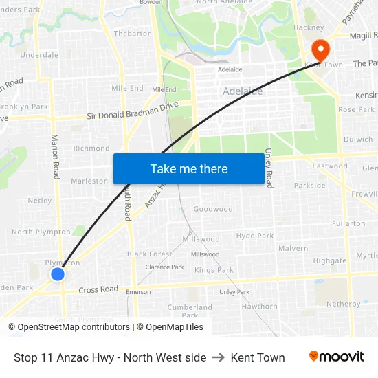 Stop 11 Anzac Hwy - North West side to Kent Town map