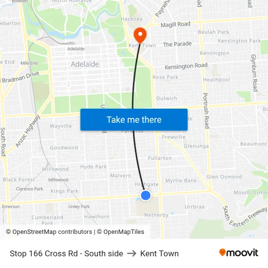 Stop 166 Cross Rd - South side to Kent Town map