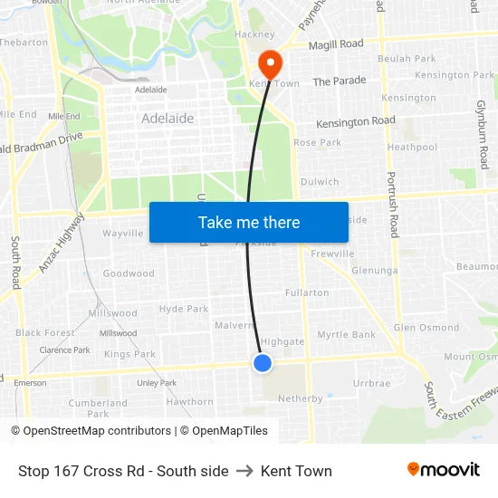 Stop 167 Cross Rd - South side to Kent Town map