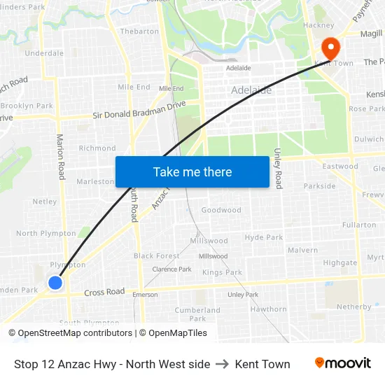 Stop 12 Anzac Hwy - North West side to Kent Town map