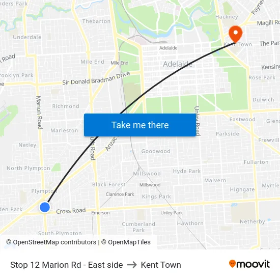 Stop 12 Marion Rd - East side to Kent Town map