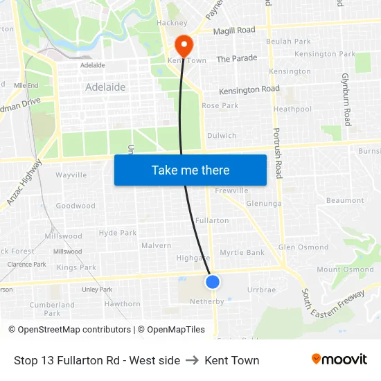 Stop 13 Fullarton Rd - West side to Kent Town map