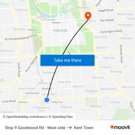Stop 9 Goodwood Rd - West side to Kent Town map