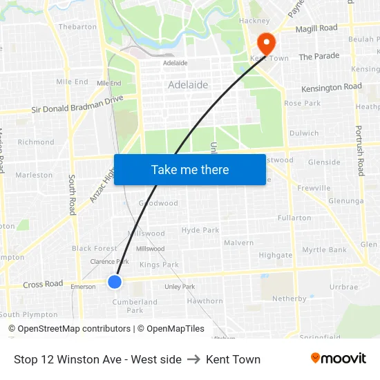 Stop 12 Winston Ave - West side to Kent Town map