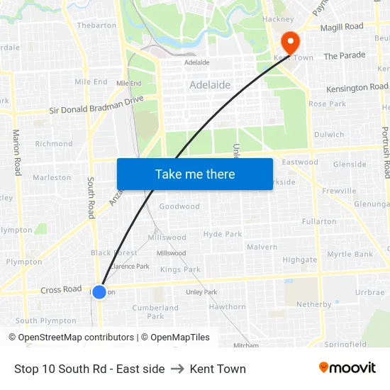 Stop 10 South Rd - East side to Kent Town map