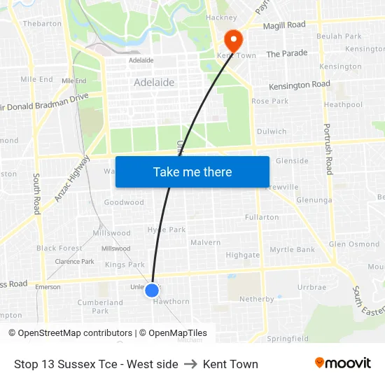 Stop 13 Sussex Tce - West side to Kent Town map