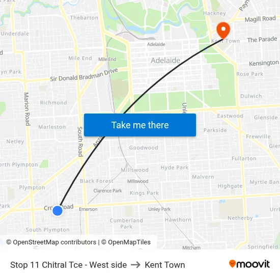 Stop 11 Chitral Tce - West side to Kent Town map