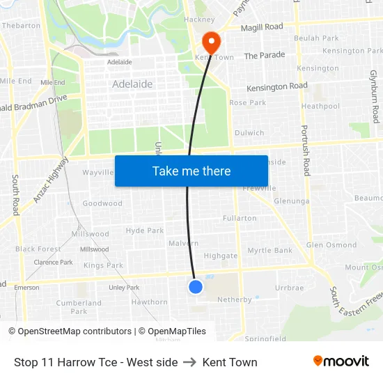 Stop 11 Harrow Tce - West side to Kent Town map
