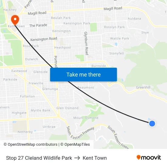 Stop 27 Cleland Wildlife Park to Kent Town map