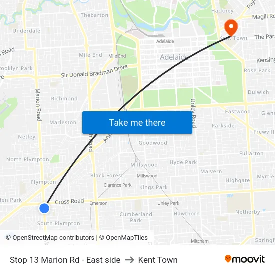 Stop 13 Marion Rd - East side to Kent Town map