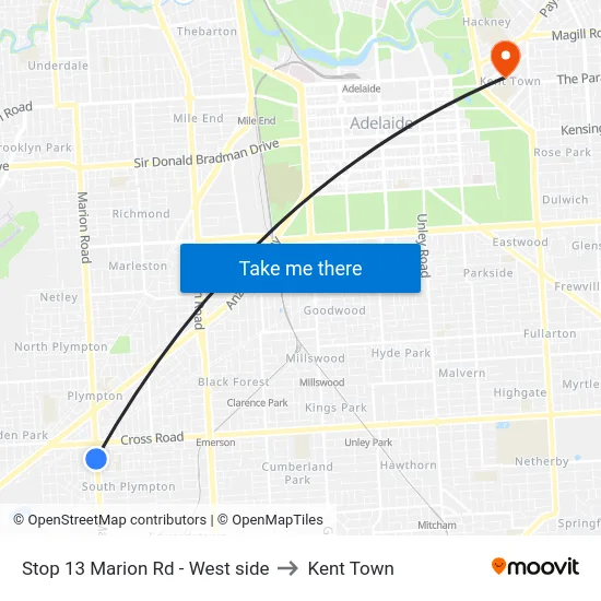 Stop 13 Marion Rd - West side to Kent Town map