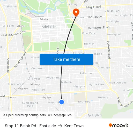 Stop 11 Belair Rd - East side to Kent Town map