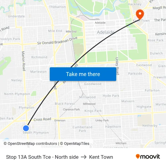 Stop 13A South Tce - North side to Kent Town map