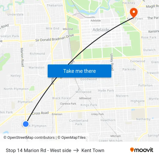 Stop 14 Marion Rd - West side to Kent Town map