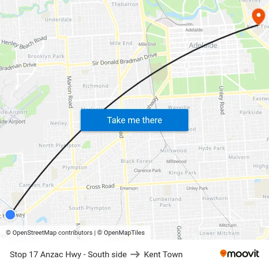 Stop 17 Anzac Hwy - South side to Kent Town map