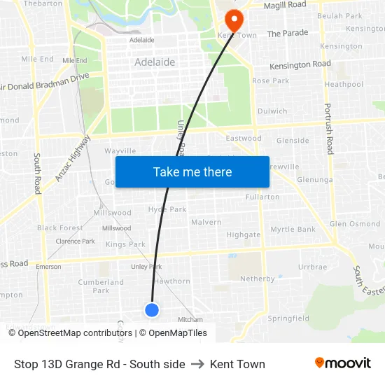 Stop 13D Grange Rd - South side to Kent Town map
