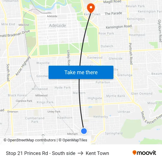 Stop 21 Princes Rd - South side to Kent Town map