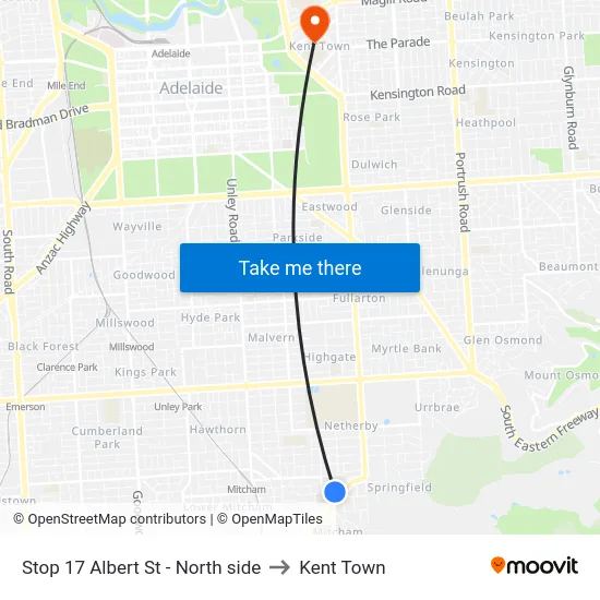 Stop 17 Albert St - North side to Kent Town map