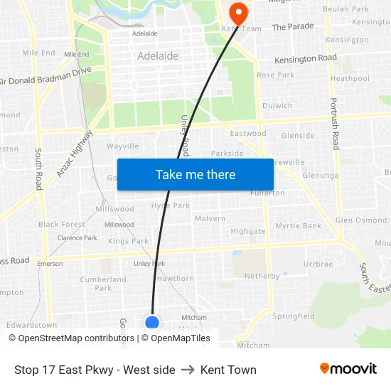 Stop 17 East Pkwy - West side to Kent Town map