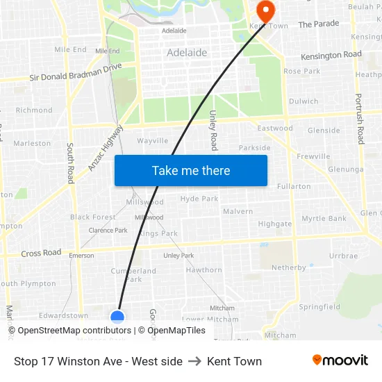 Stop 17 Winston Ave - West side to Kent Town map