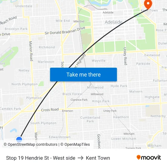 Stop 19 Hendrie St - West side to Kent Town map