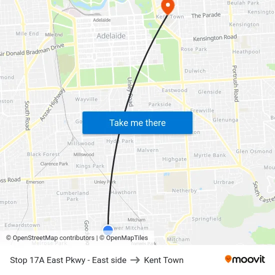 Stop 17A East Pkwy - East side to Kent Town map