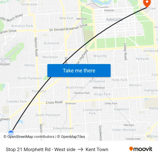 Stop 21 Morphett Rd - West side to Kent Town map