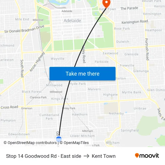 Stop 14 Goodwood Rd - East side to Kent Town map