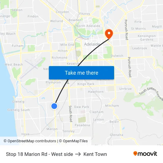 Stop 18 Marion Rd - West side to Kent Town map