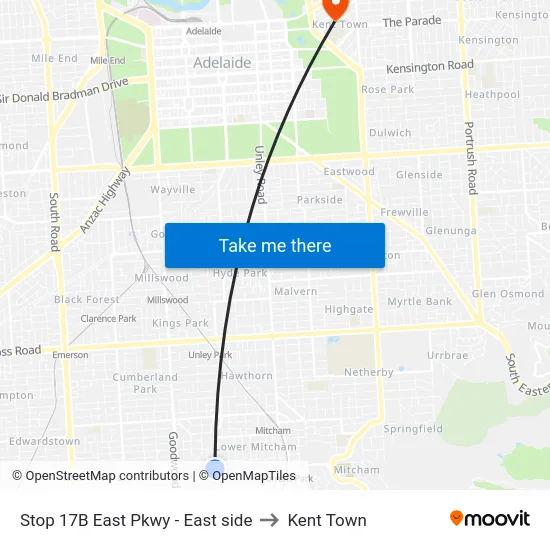 Stop 17B East Pkwy - East side to Kent Town map