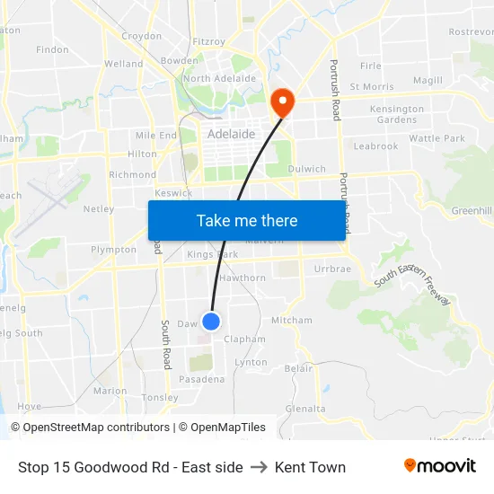 Stop 15 Goodwood Rd - East side to Kent Town map