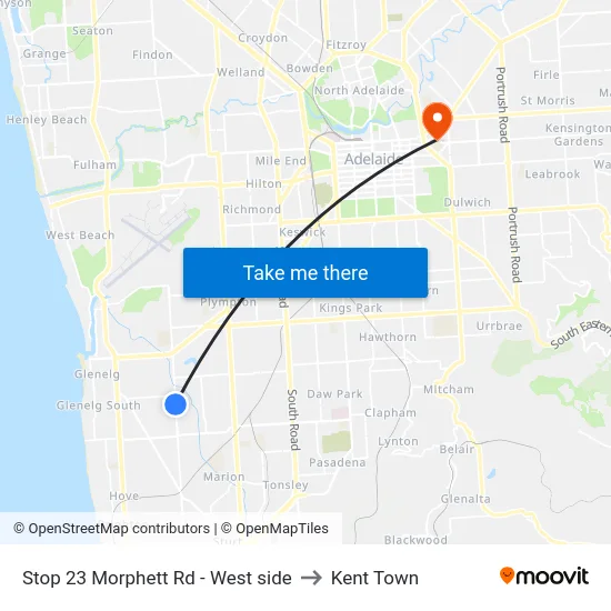 Stop 23 Morphett Rd - West side to Kent Town map