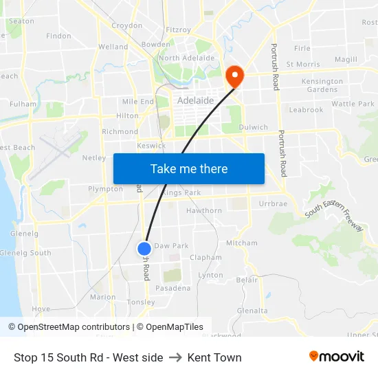 Stop 15 South Rd - West side to Kent Town map