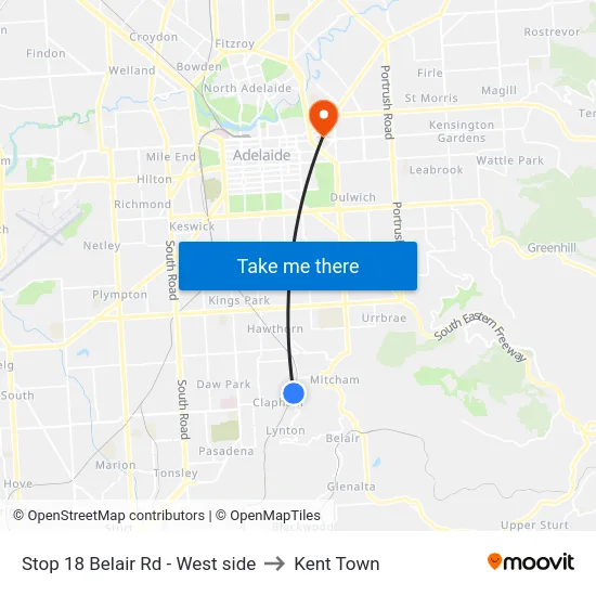 Stop 18 Belair Rd - West side to Kent Town map