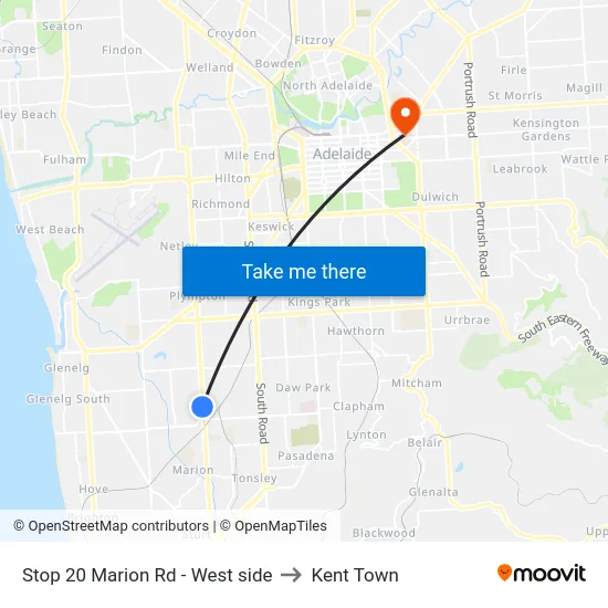 Stop 20 Marion Rd - West side to Kent Town map