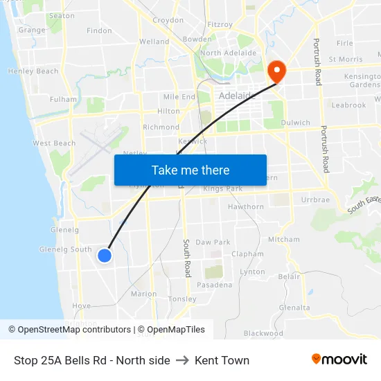 Stop 25A Bells Rd - North side to Kent Town map