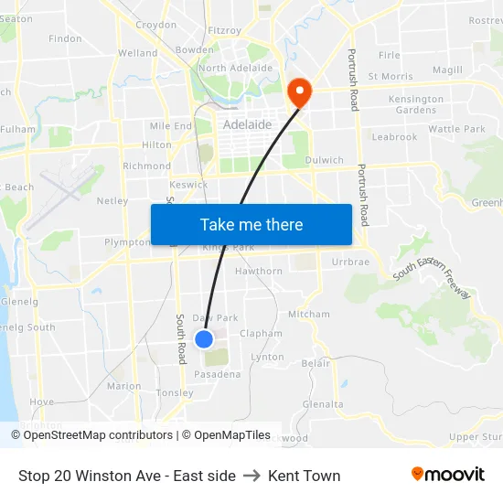 Stop 20 Winston Ave - East side to Kent Town map